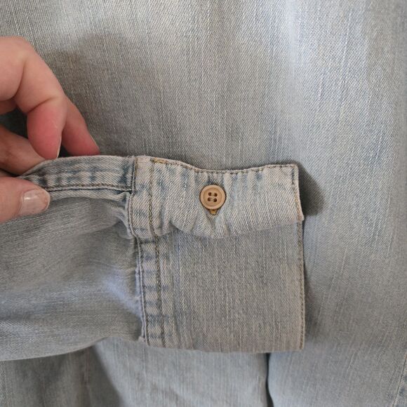 Newport News Jeanology Denim Jacket Cardigan Ruffled Button Up Women Size Medium - Picture 6 of 6